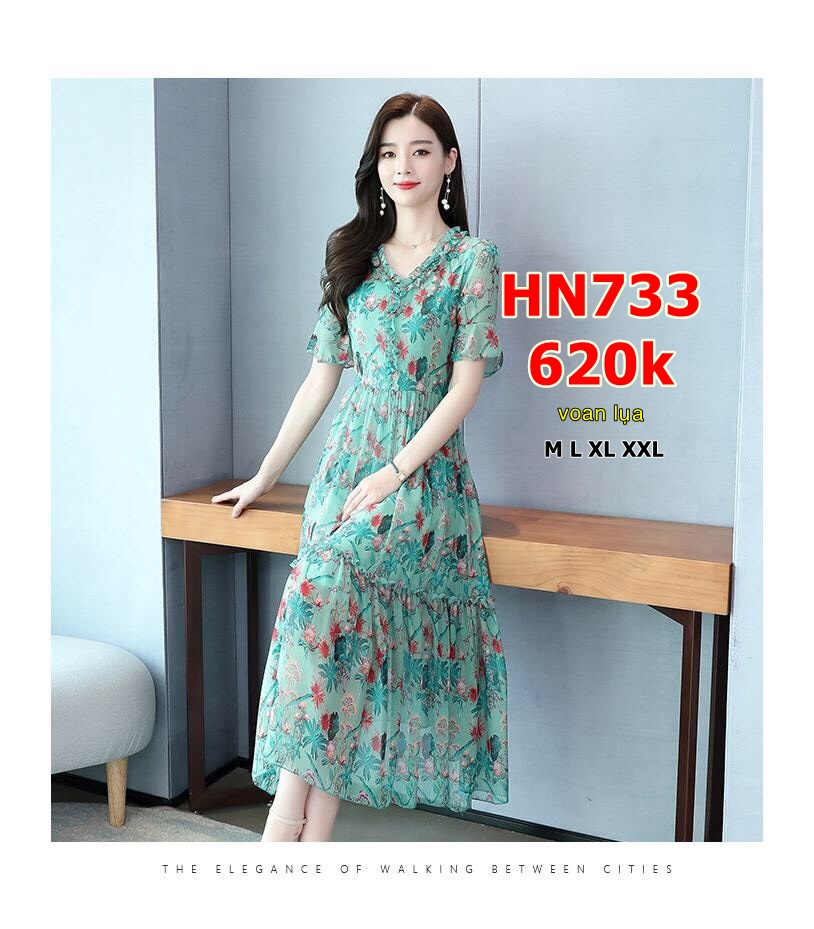 ĐẦM XÒE VOAN HOA CỔ BÈO - HN733